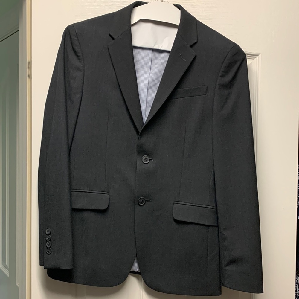 Charcoal Grey suit by Egara. Jacket 36S and pants 30W, 30/31.